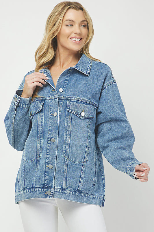 Effortless Cool Classic Oversized Denim Jacket - YJ9026BJ