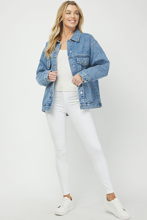 Effortless Cool Classic Oversized Denim Jacket - YJ9026BJ
