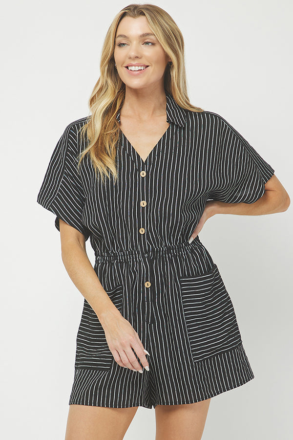 Yura Striped Button-down Romper - YR5017BJ