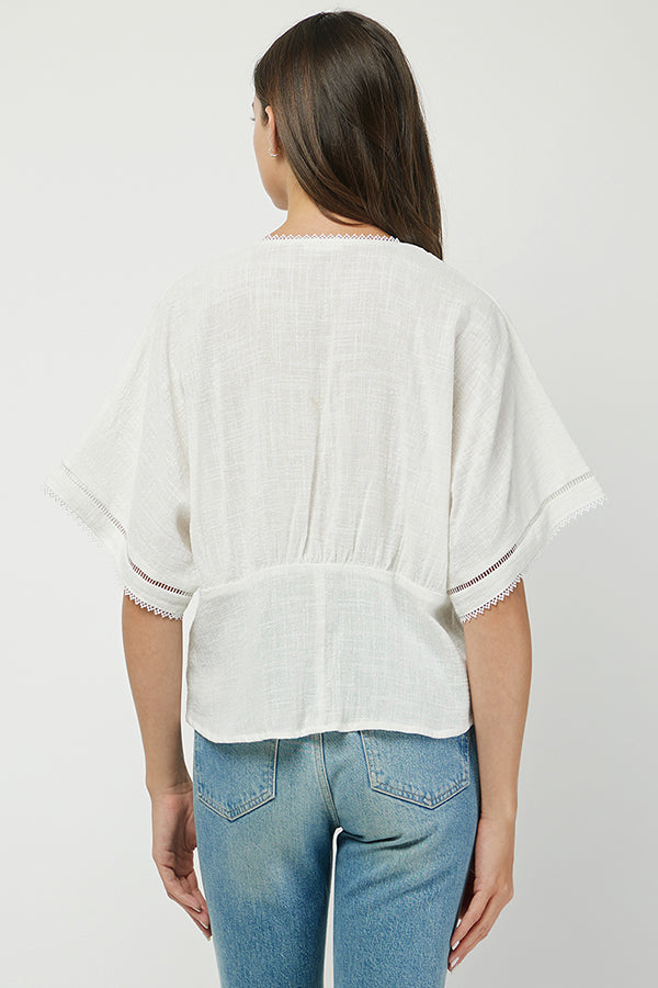 Boho Chic Eyelet Trim V-Neck Blouse - YT3071BJ