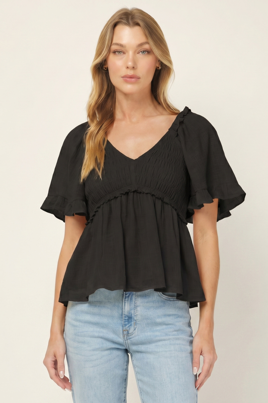 Boho Smocked Babydoll Top - YT3083KJ