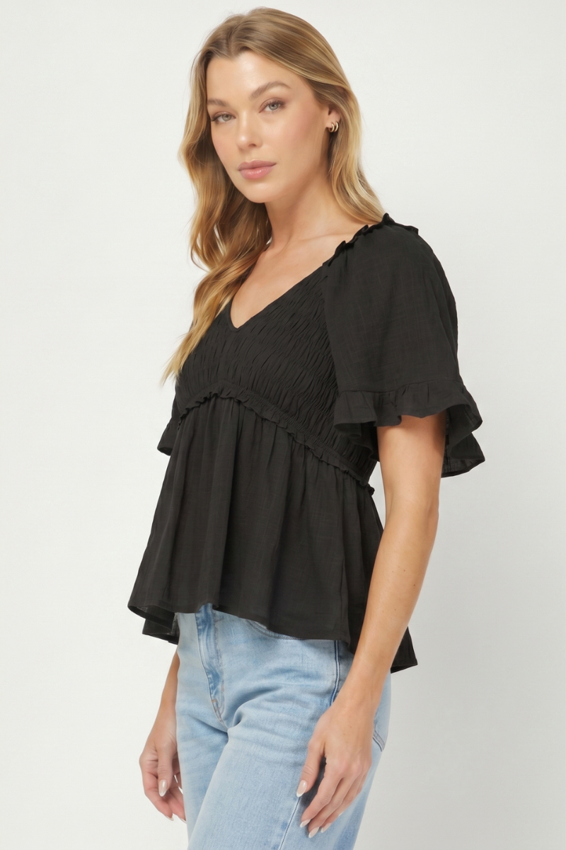 Boho Smocked Babydoll Top - YT3083KJ