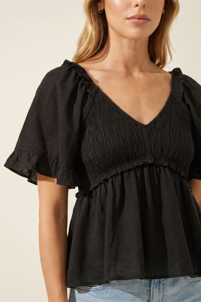Boho Smocked Babydoll Top - YT3083KJ
