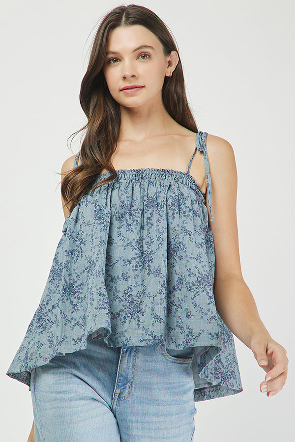 Floral Tie-Shoulder Smocked Top - YT3086BJ