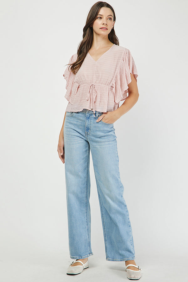 Blush Ruffle Cinch Top - YT3088BJ