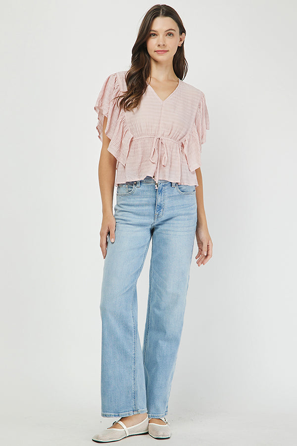 Blush Ruffle Cinch Top - YT3088BJ