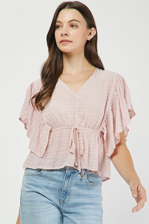 Blush Ruffle Cinch Top - YT3088BJ