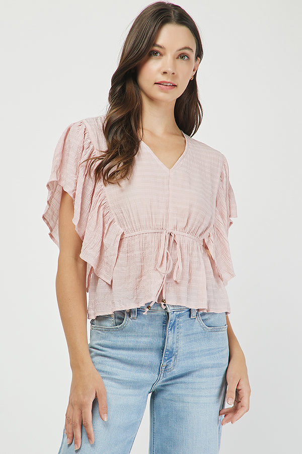 Blush Ruffle Cinch Top - YT3088BJ
