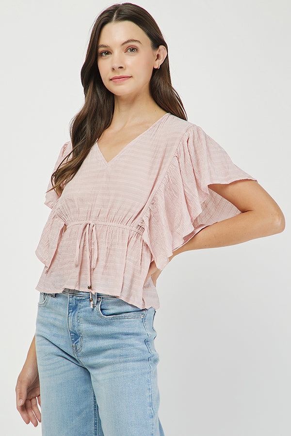 Blush Ruffle Cinch Top - YT3088BJ