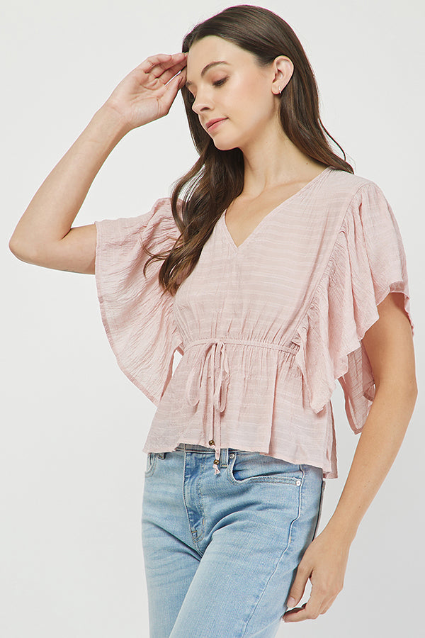 Blush Ruffle Cinch Top - YT3088BJ