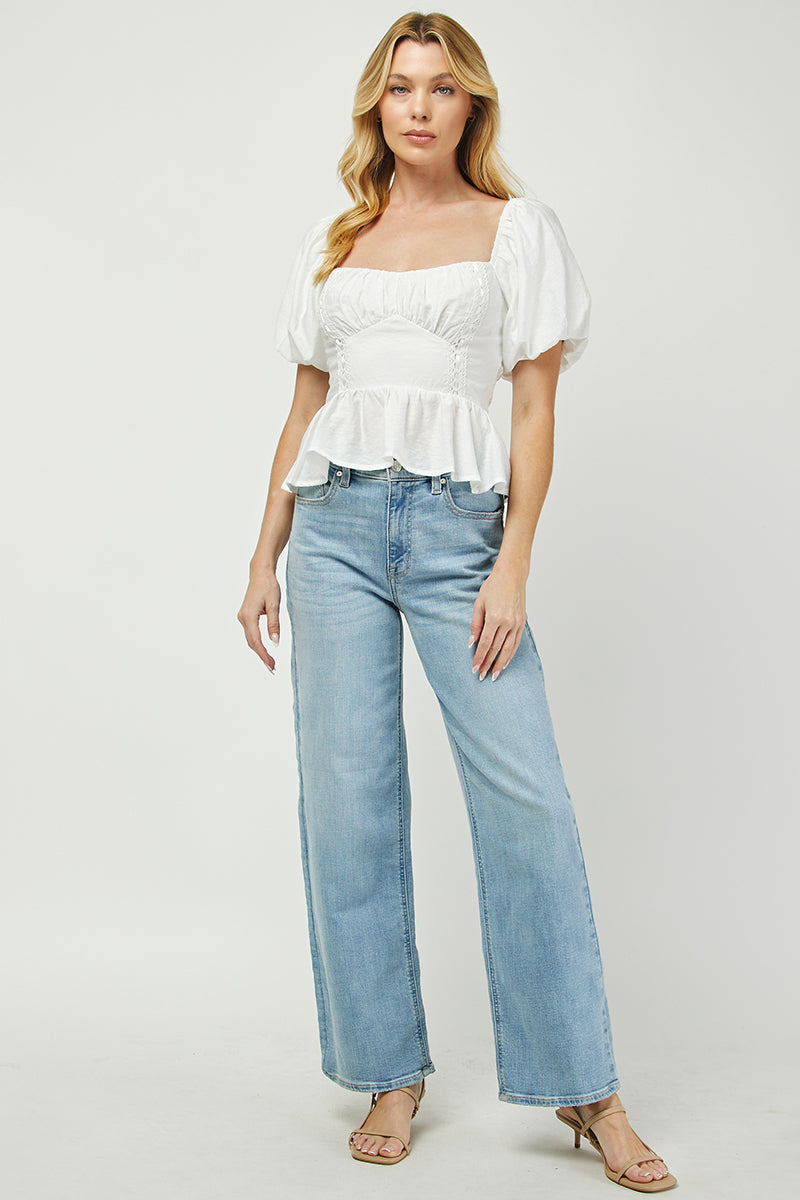 Puff Sleeve Peplum Top - YT3093BJ
