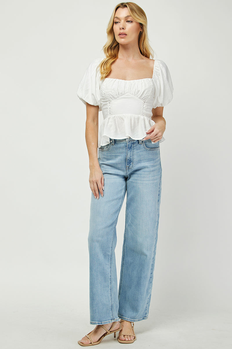 Puff Sleeve Peplum Top - YT3093BJ
