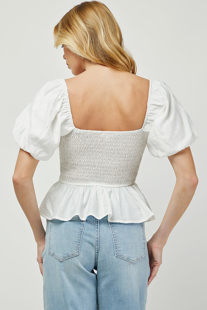 Puff Sleeve Peplum Top - YT3093BJ