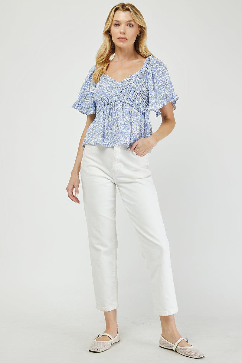 Floral Smocked Peplum Blouse - YT3105BJ01