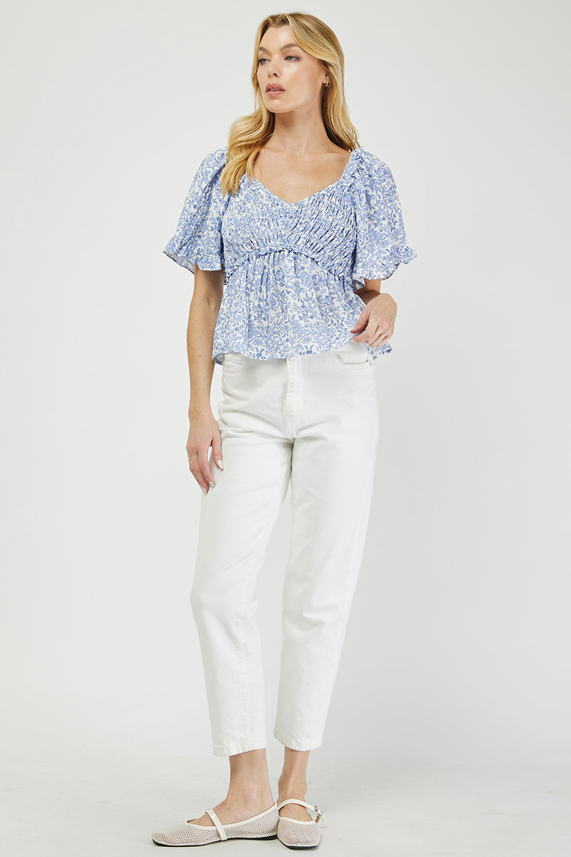 Floral Smocked Peplum Blouse - YT3105BJ01