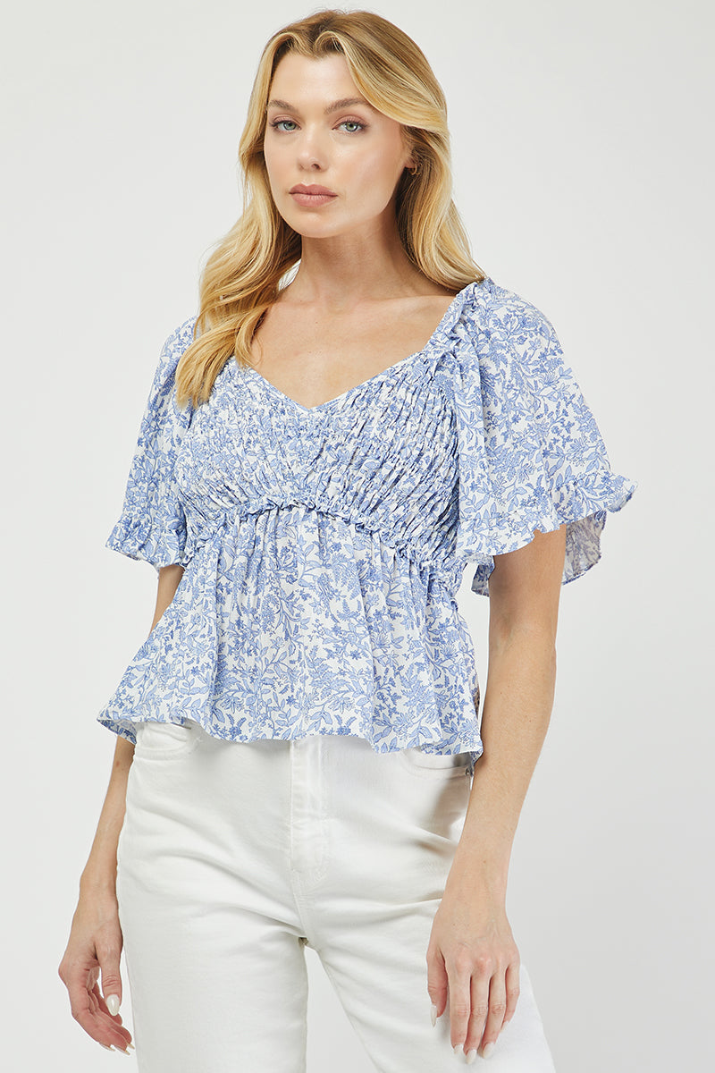 Floral Smocked Peplum Blouse - YT3105BJ01