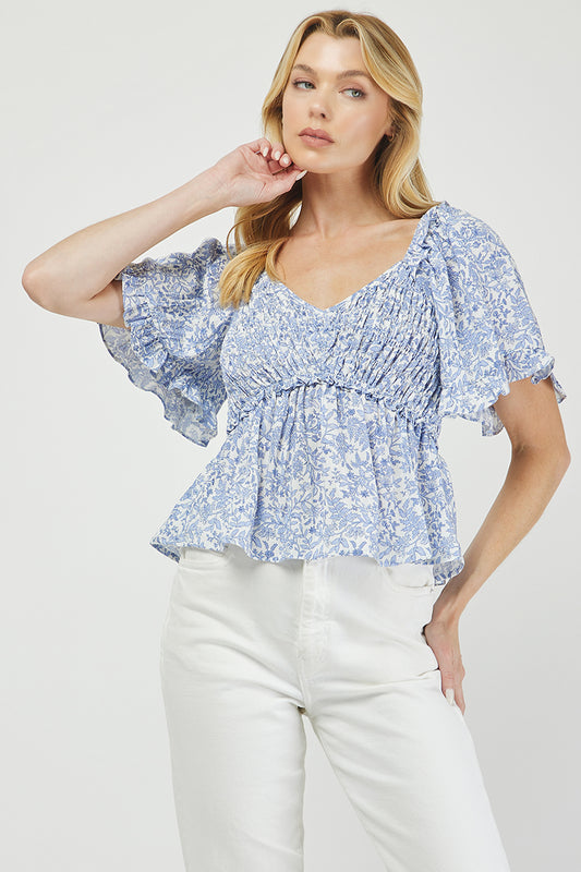 Floral Smocked Peplum Blouse - YT3105BJ01