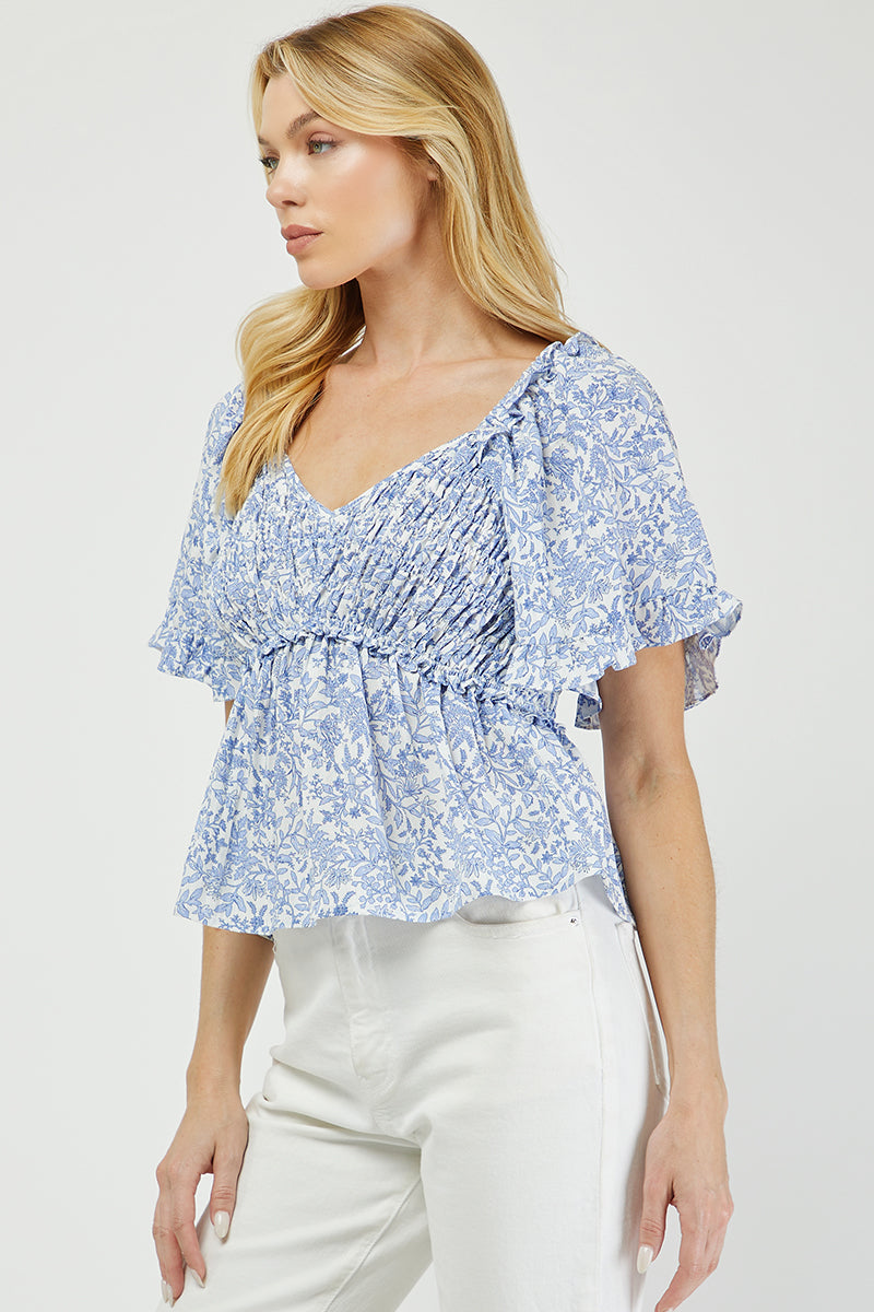 Floral Smocked Peplum Blouse - YT3105BJ01