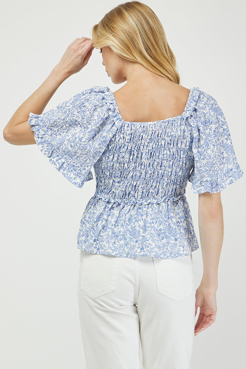 Floral Smocked Peplum Blouse - YT3105BJ01