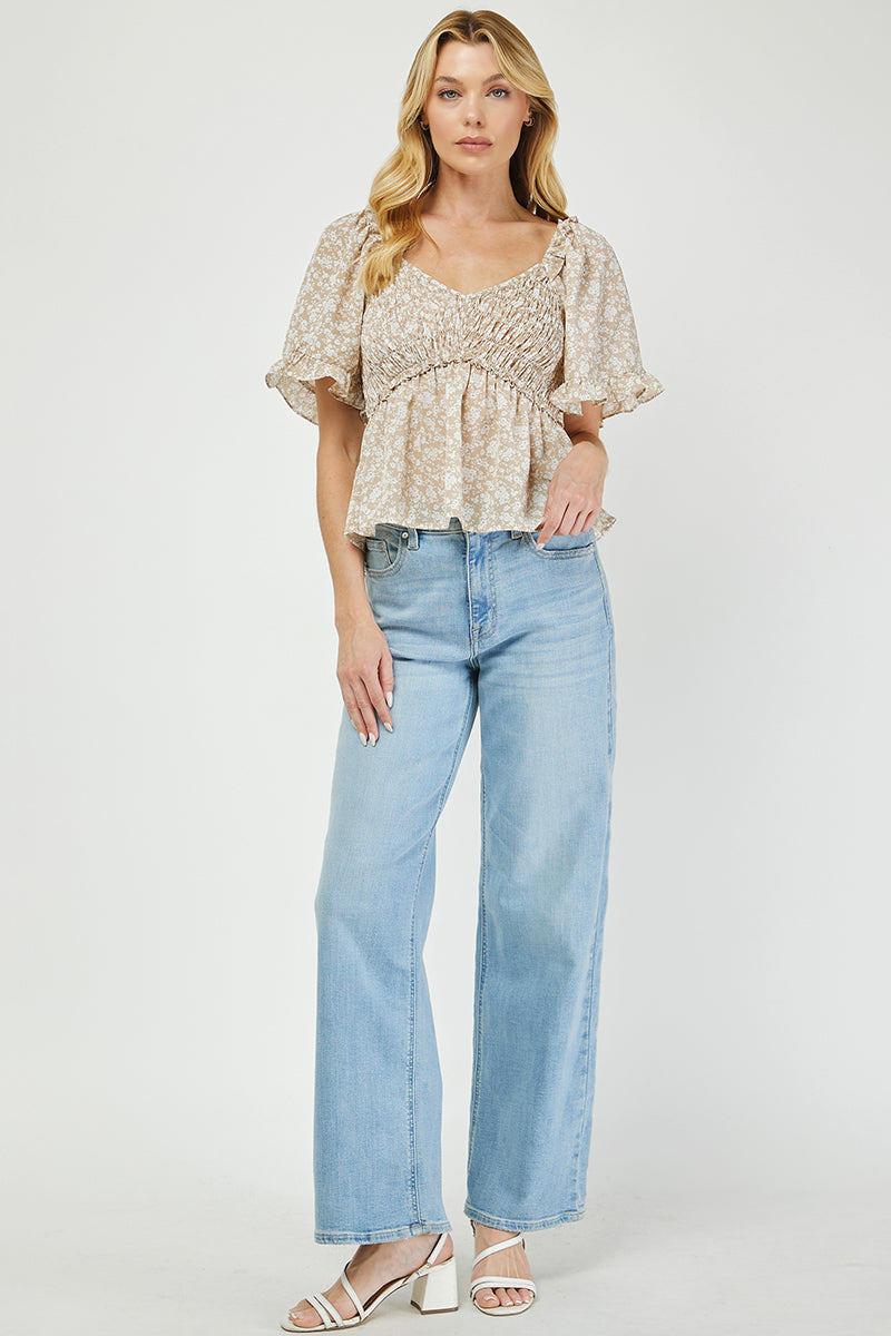 Boho Blossom Smocked Floral Top - YT3105BJ