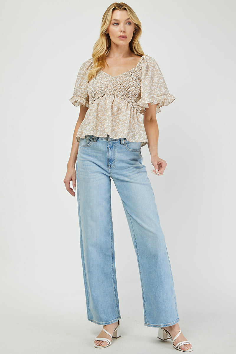 Boho Blossom Smocked Floral Top - YT3105BJ