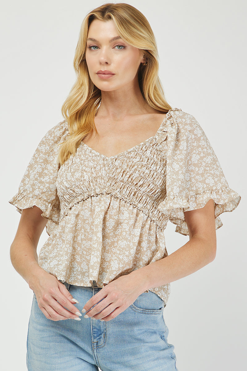 Boho Blossom Smocked Floral Top - YT3105BJ