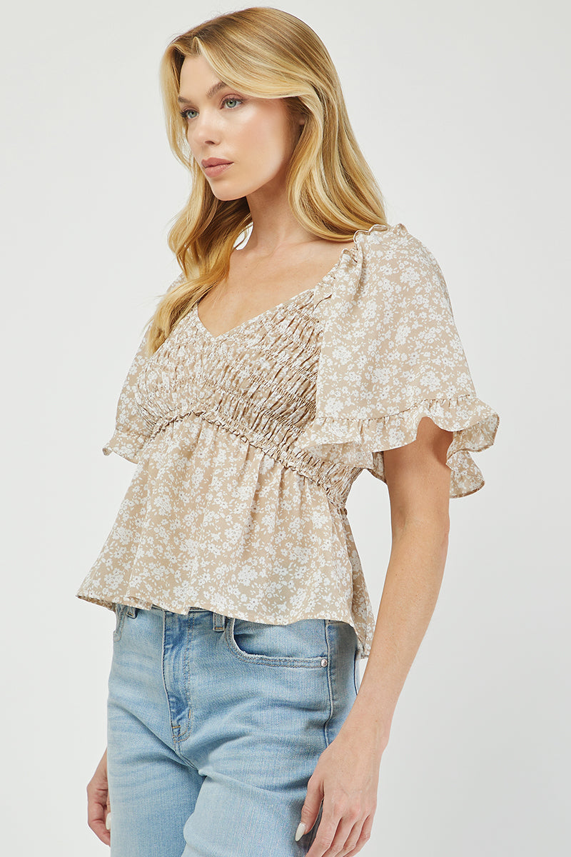 Boho Blossom Smocked Floral Top - YT3105BJ