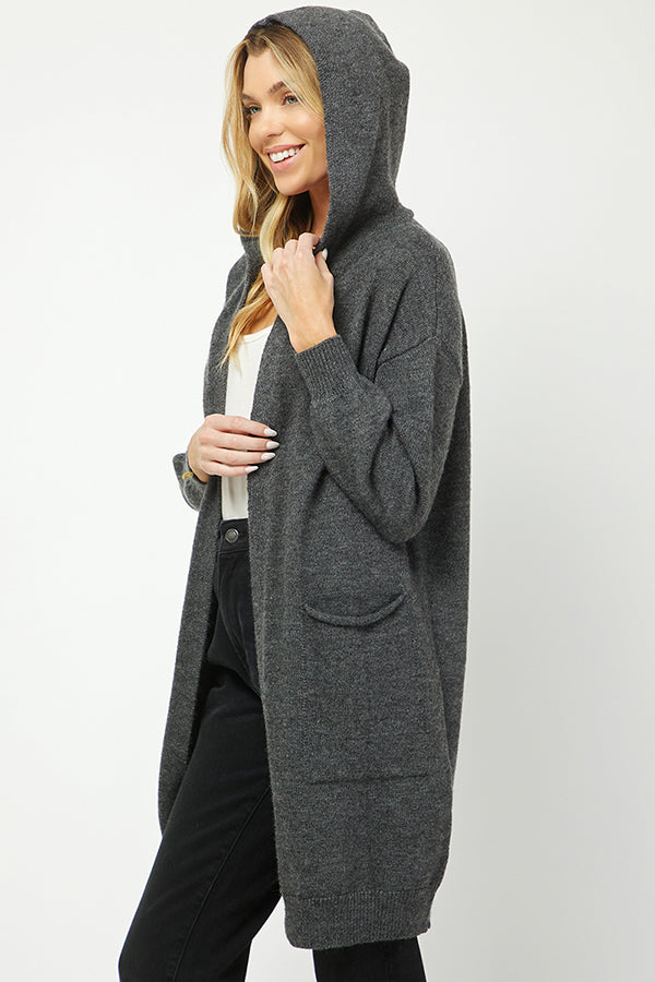 Cozy Hooded Open-Front Cardigan - YW6039KJ