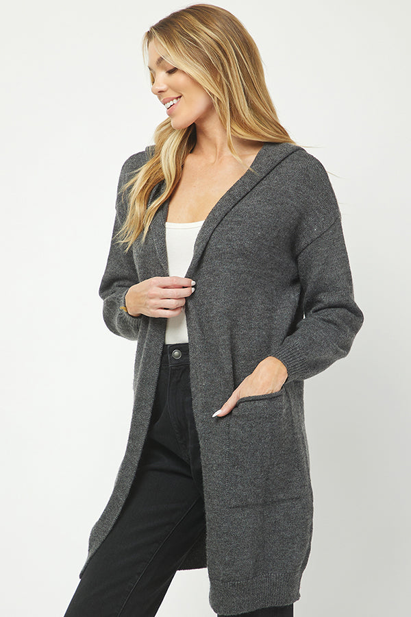 Cozy Hooded Open-Front Cardigan - YW6039KJ
