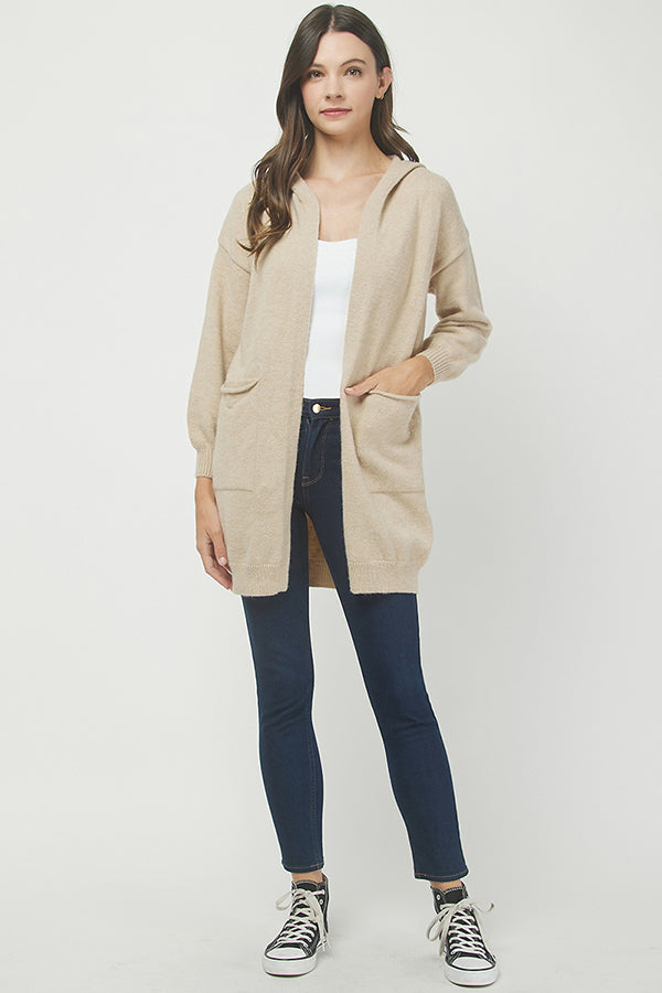 Cozy Hooded Open-Front Cardigan - YW6039KJ