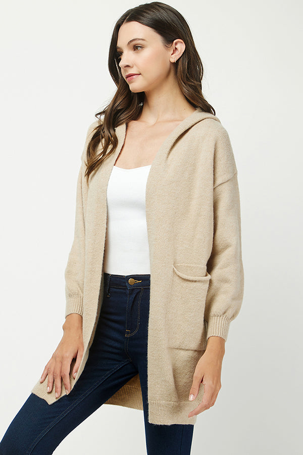Cozy Hooded Open-Front Cardigan - YW6039KJ