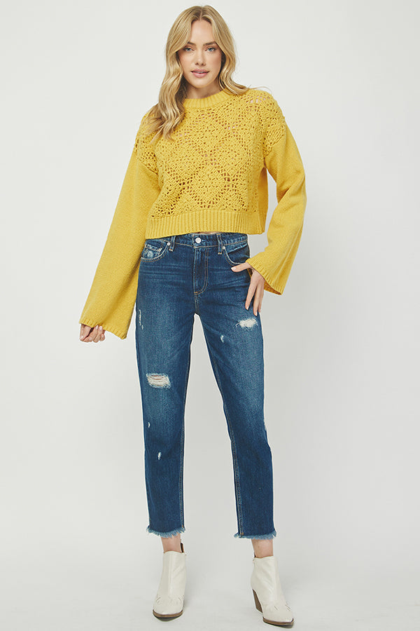 Golden Glow Cochet Bell Sleeve Sweater - YW6041AJ