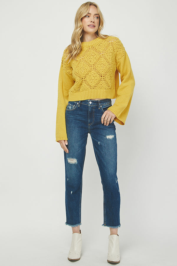 Golden Glow Cochet Bell Sleeve Sweater - YW6041AJ