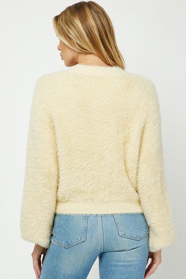 Fuzzy V-Neck Button-Front Cardigan - YW6047AJ