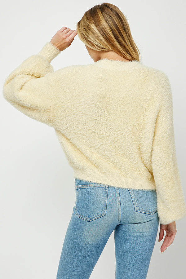 Fuzzy V-Neck Button-Front Cardigan - YW6047AJ