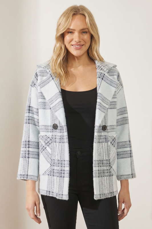Plaid Double-Breasted Wool Blend Coat - YW6063KJ