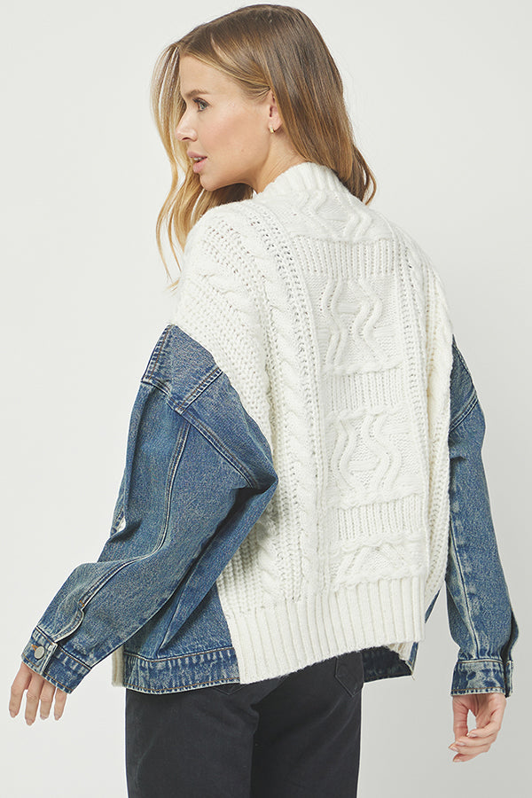 Denim-Knit Patchwork Cardigan Jacket - YW6090KJ