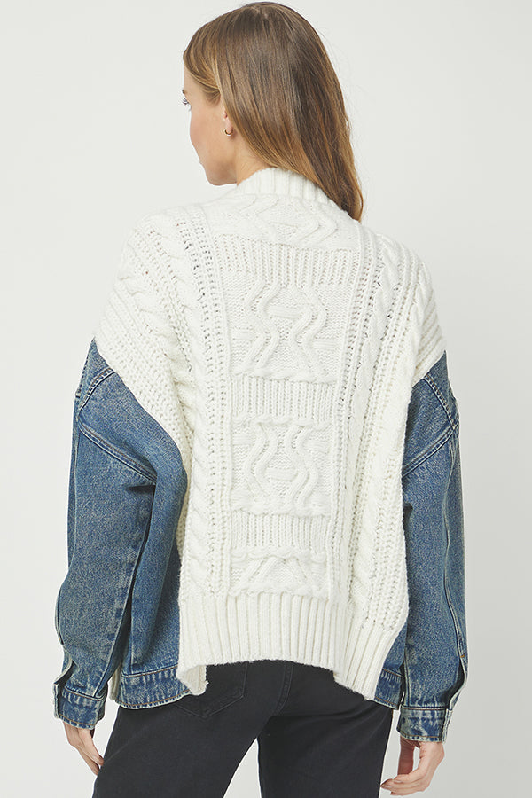 Denim-Knit Patchwork Cardigan Jacket - YW6090KJ