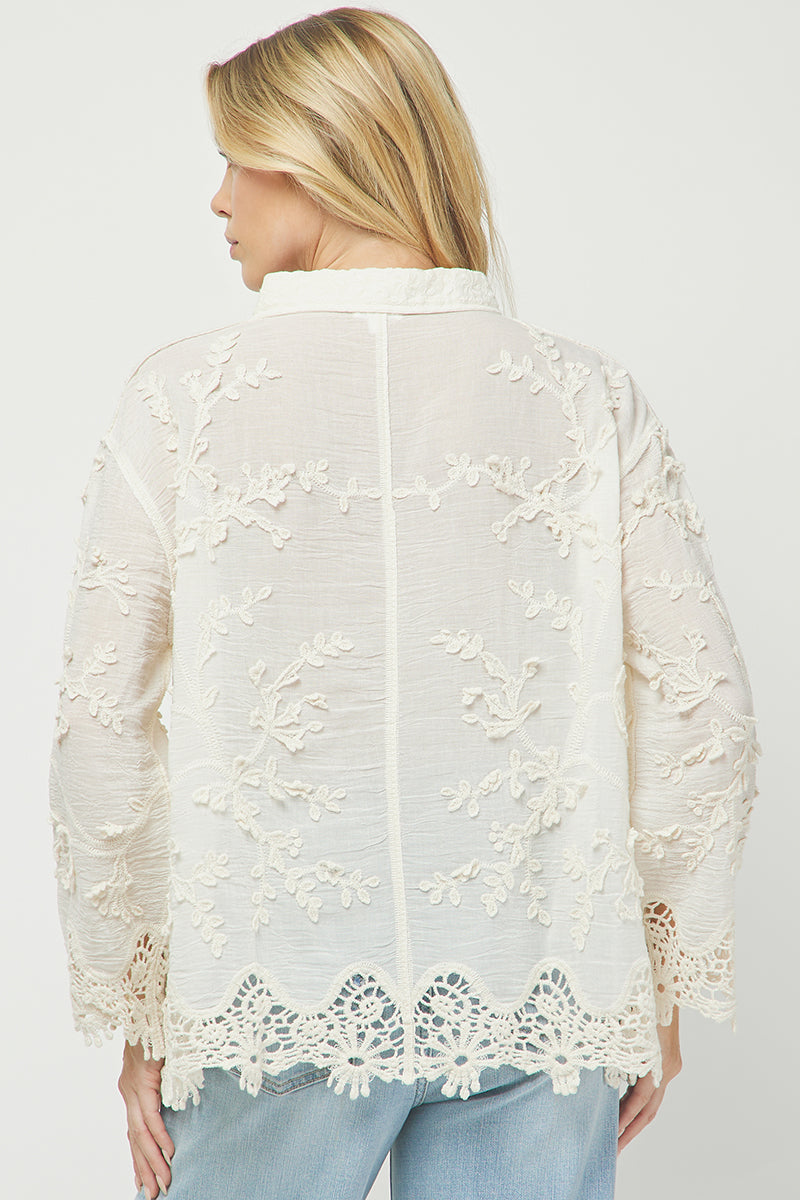 Ivory Garden Embroidered Lace Button Down Shirt - YW6095KJ