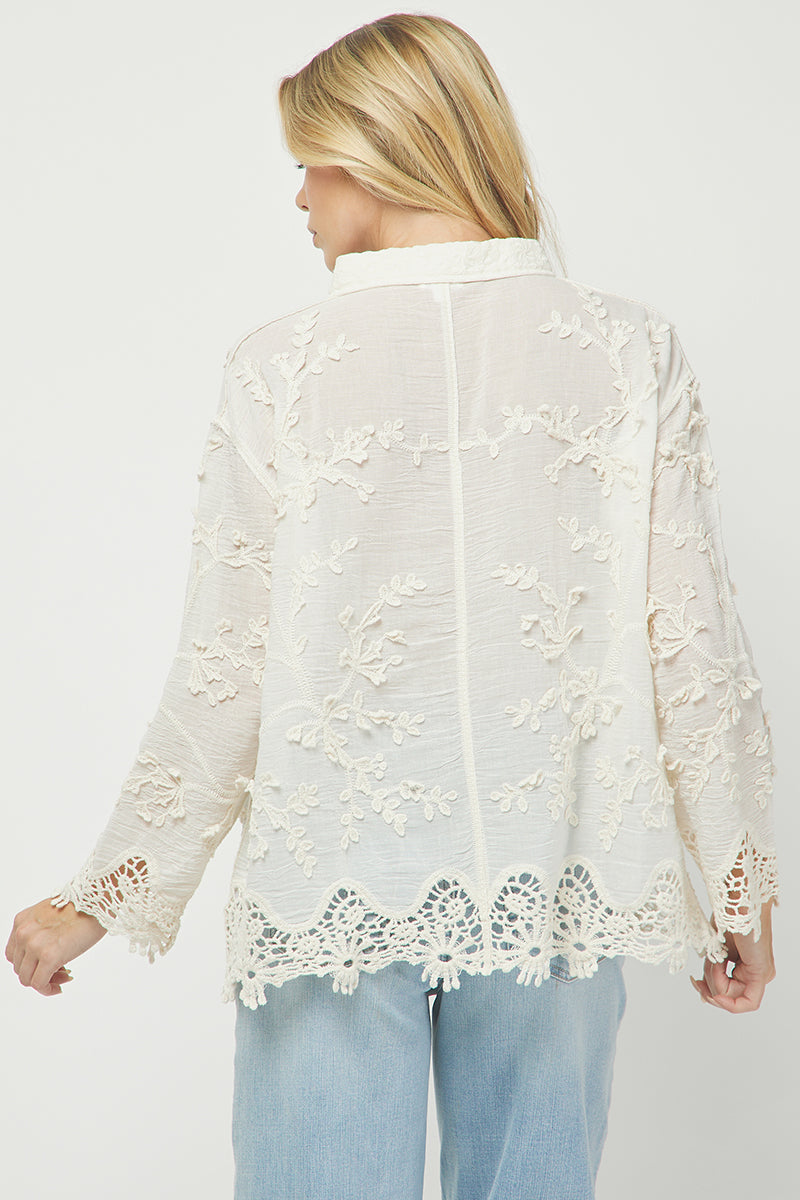 Ivory Garden Embroidered Lace Button Down Shirt - YW6095KJ