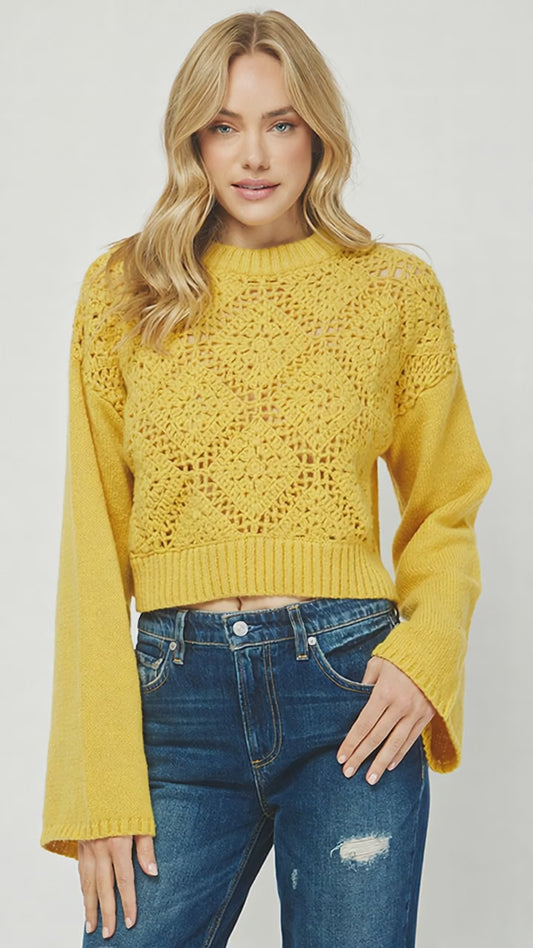 Golden Glow Cochet Bell Sleeve Sweater - YW6041AJ
