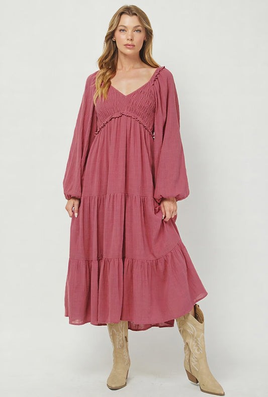 Boho Rose Smocked Tiered Midi Dress - YD1478KJ