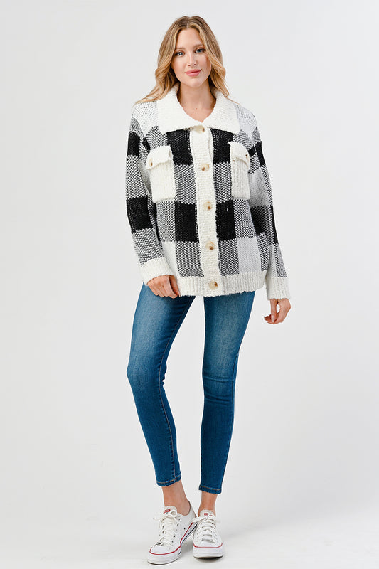 YURA BUTTON DOWN SWEATER CARDIGAN WITH COLLAR