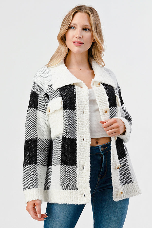 YURA BUTTON DOWN SWEATER CARDIGAN WITH COLLAR