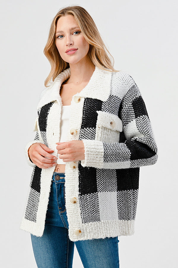 YURA BUTTON DOWN SWEATER CARDIGAN WITH COLLAR
