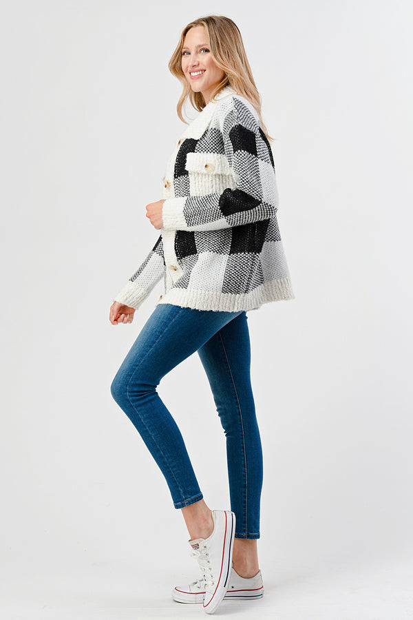YURA BUTTON DOWN SWEATER CARDIGAN WITH COLLAR