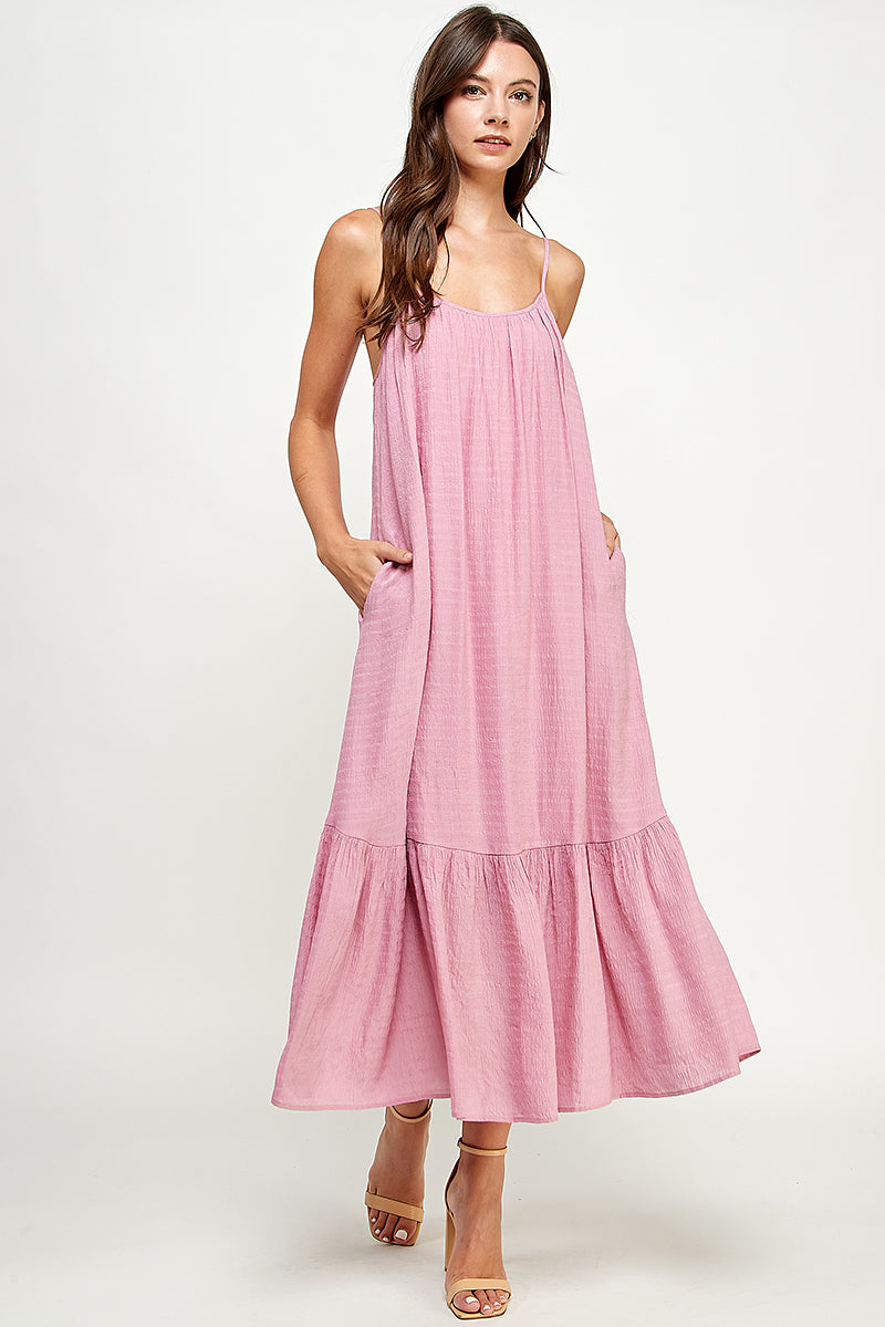 Effortless Midi Dress in Solid Pink