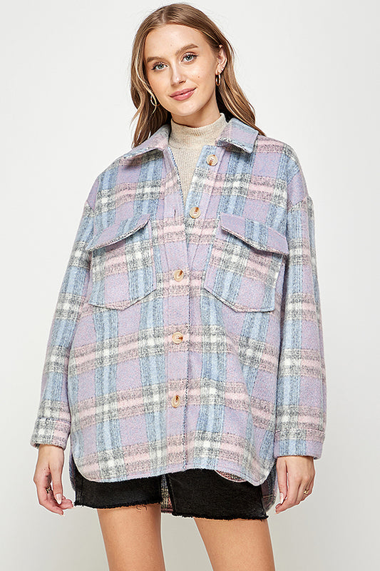 YURA WOOL BLENDED OVERSIZED PLAID COAT