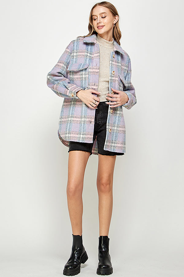 YURA WOOL BLENDED OVERSIZED PLAID COAT