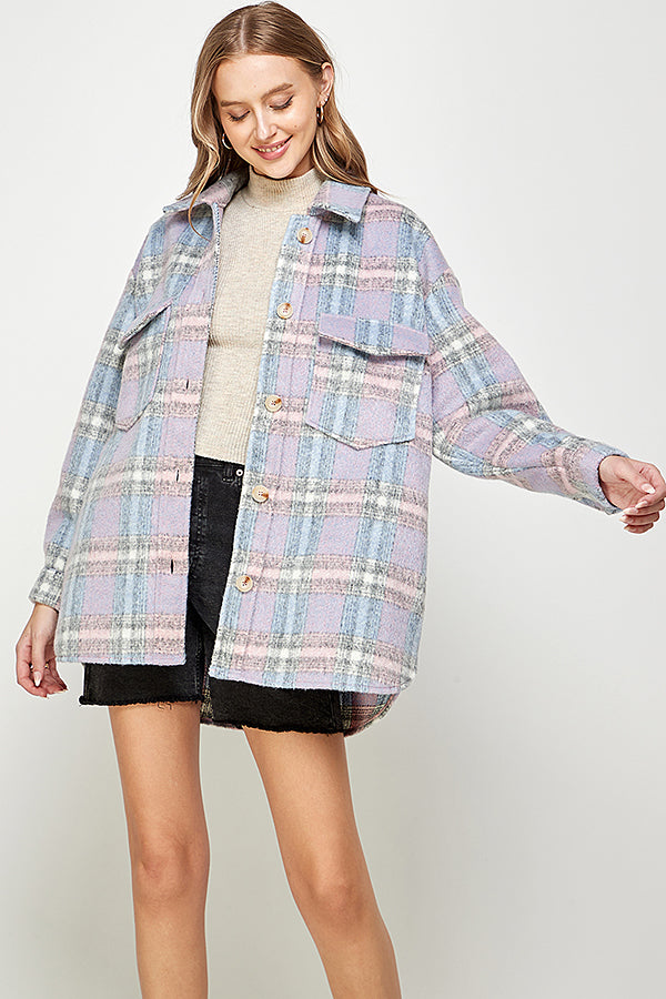 YURA WOOL BLENDED OVERSIZED PLAID COAT